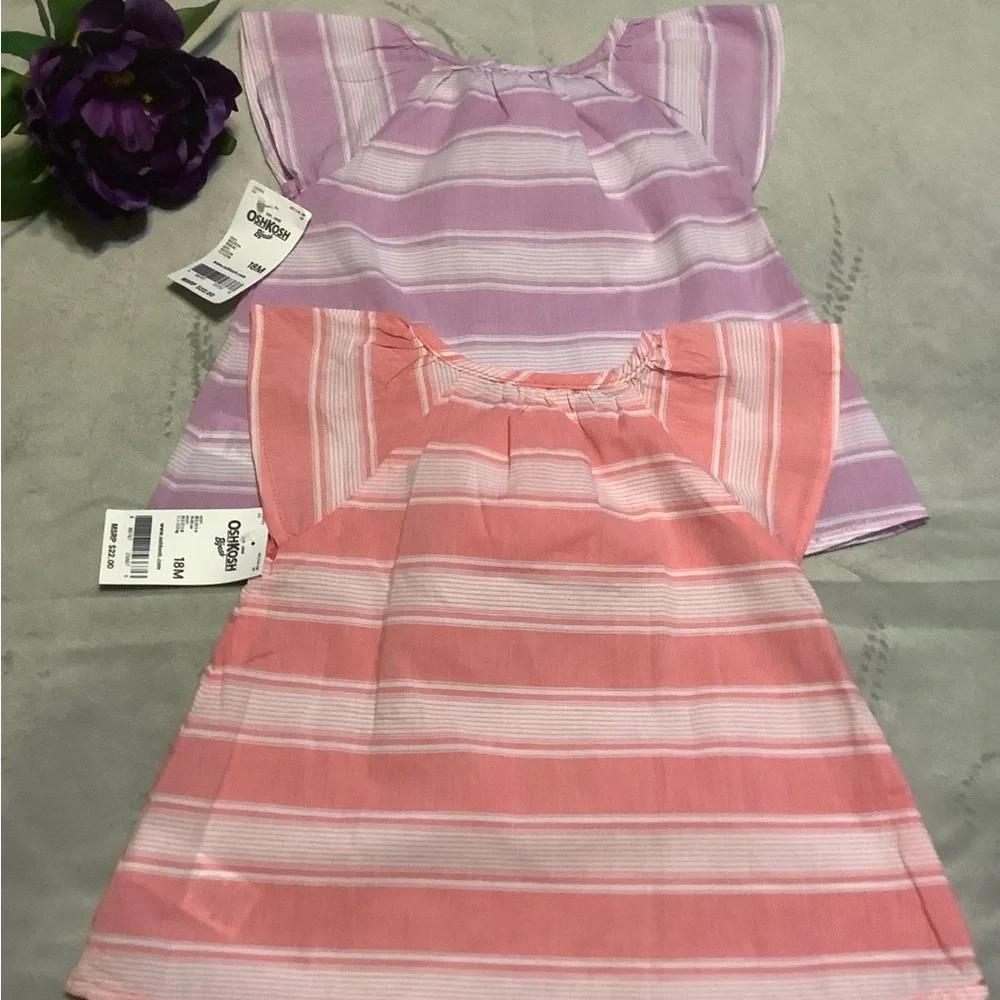 OSHKOSH B'gosh Pink & Lavendar Striped Toddler Shirts Size 18M NWT